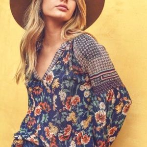 NWOT Floral Boho Patchwork Blouse